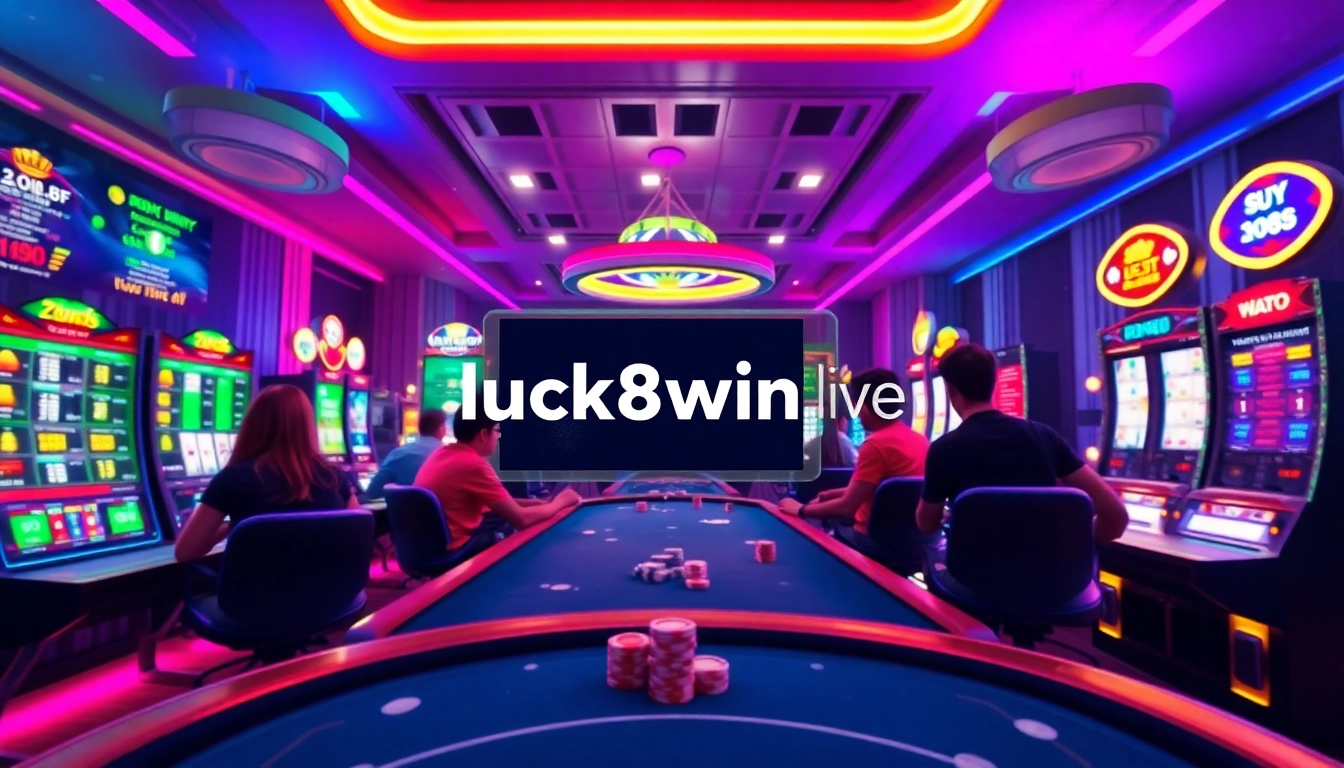 Exciting scene at luck8win.live showcasing vibrant online casino games and enthusiastic players.