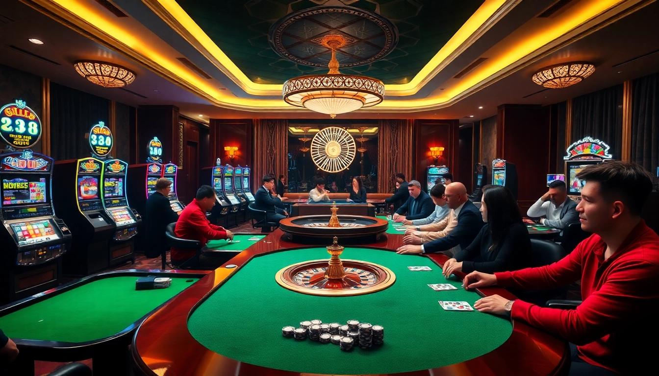 Experience exhilarating gaming at dom88.us.com with elegant tables and vibrant slot machines.