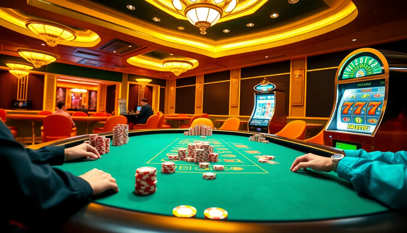 Exciting gambling action at 69vn.gb.net with poker tables and vibrant slot machines.