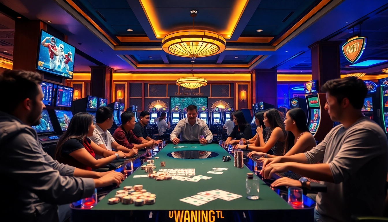 A lively casino environment showcasing diverse gaming options at vin777.gb.net, reflecting excitement and security.