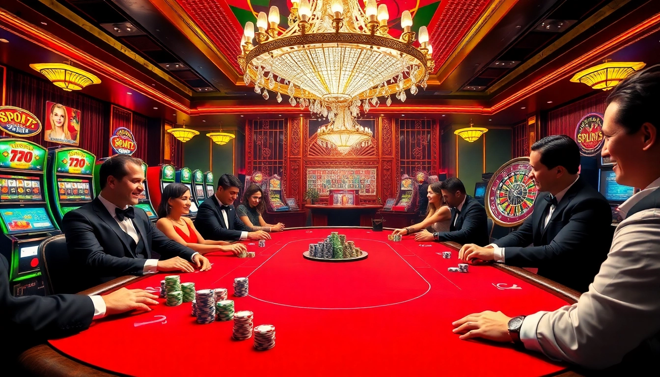 Exciting gaming at nhà cái 79king, highlighting a glamorous poker scene with vivid chips and lively players.