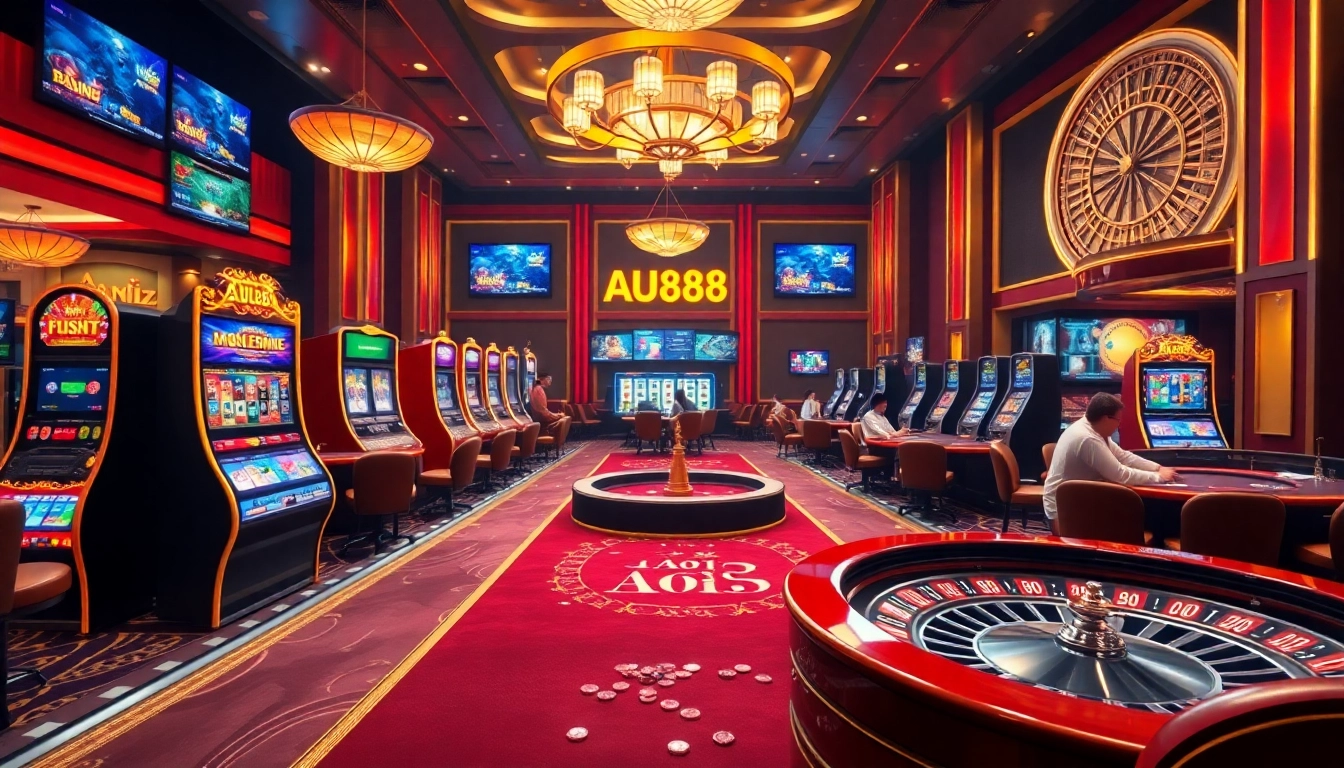 Players enjoying a thrilling casino atmosphere with AU88 tables and vibrant slot machines.